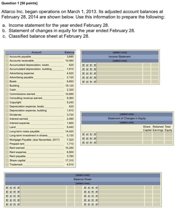 please do this Question 1 (50 points) Allarco Inc. began operations on