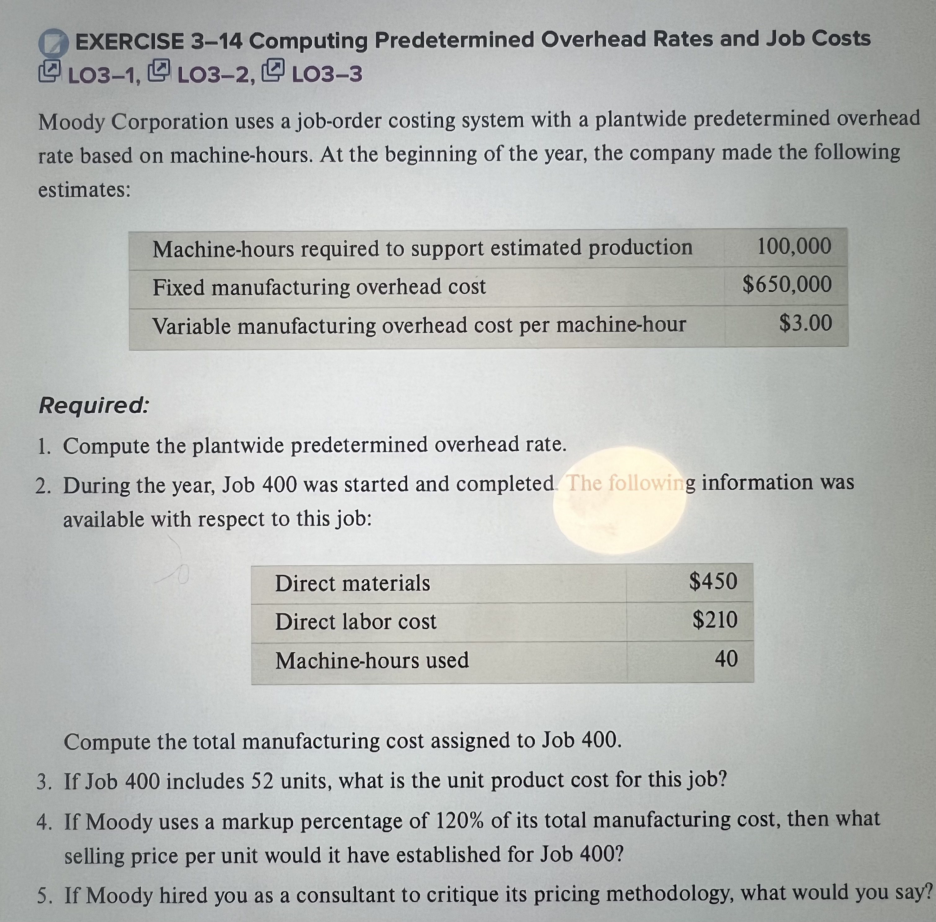  EXERCISE 3-14 Computing Predetermined Overhead Rates and Job Costs LO3-1, LO3-2,
