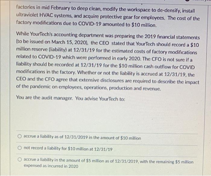 on January 1, 2019. YourTech manufactures electronic components for the aerospace industry.