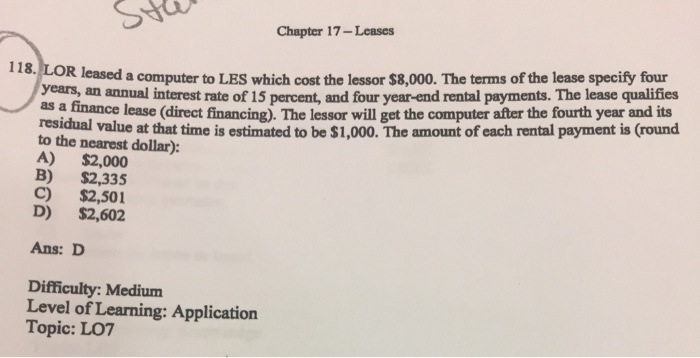  please the two questions below Chapter 17 - Leases a computer
