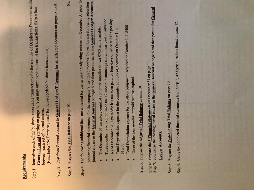 check work for step 5 Requirements: Step 1: Journalize each of the