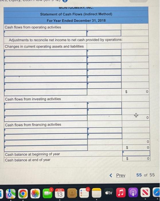 2018. c. Purchased equipment for cash in 2018; no equipment was sold