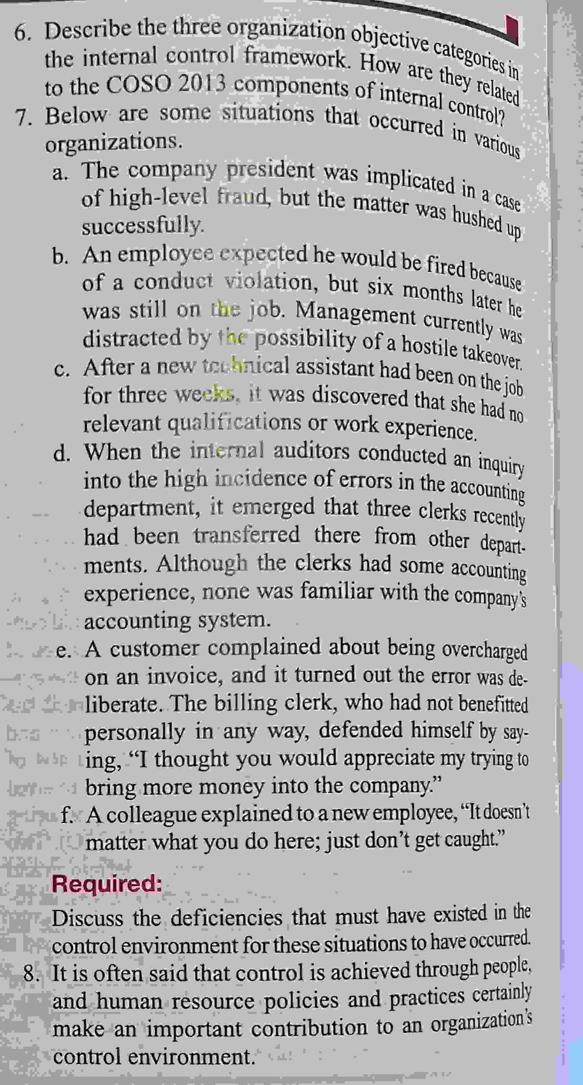  Describe the three organization objective categories in the internal control framework.