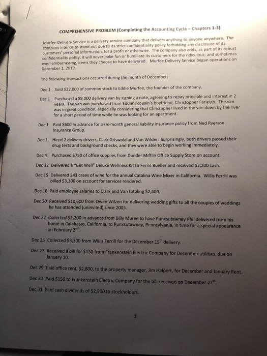 Requirements: 1. Record all necessary journal entries for the December transactions. Note: