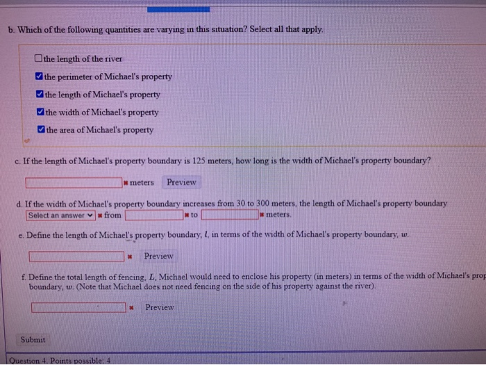 below question. Michael purchased 7,500 square meters of riverfront property. He gets