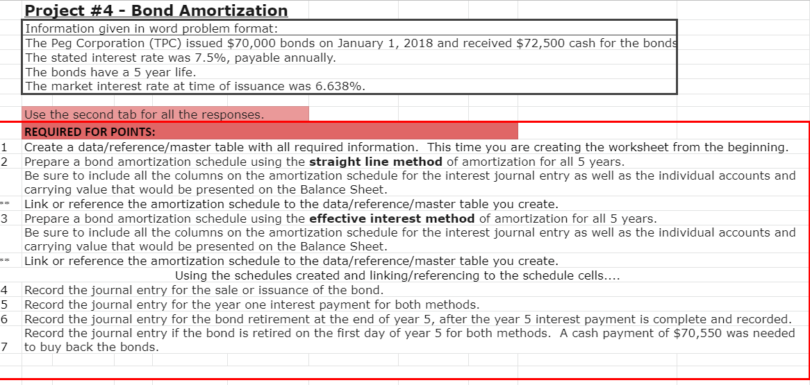 Project #4 - Bond Amortization Information given in word problem format: