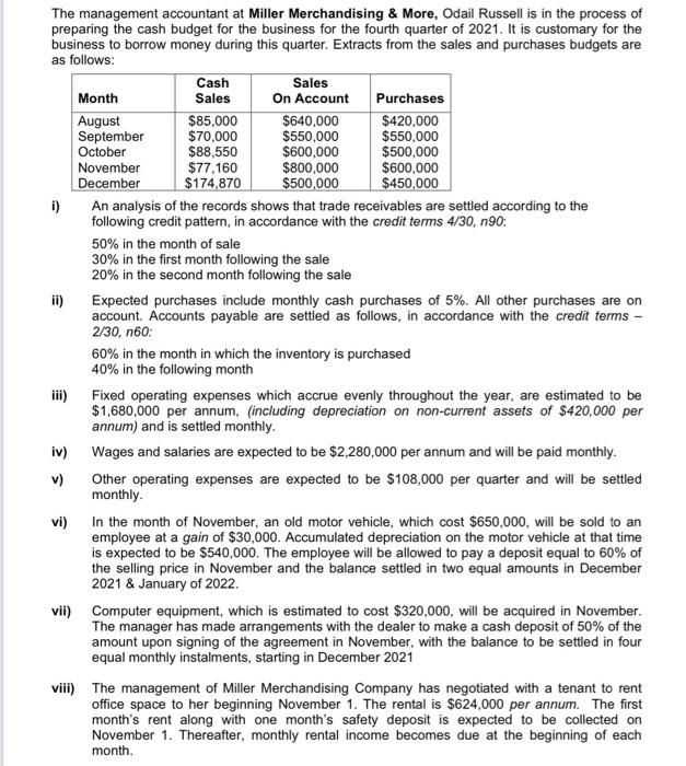  Please Type answers and include a total column for thr cash