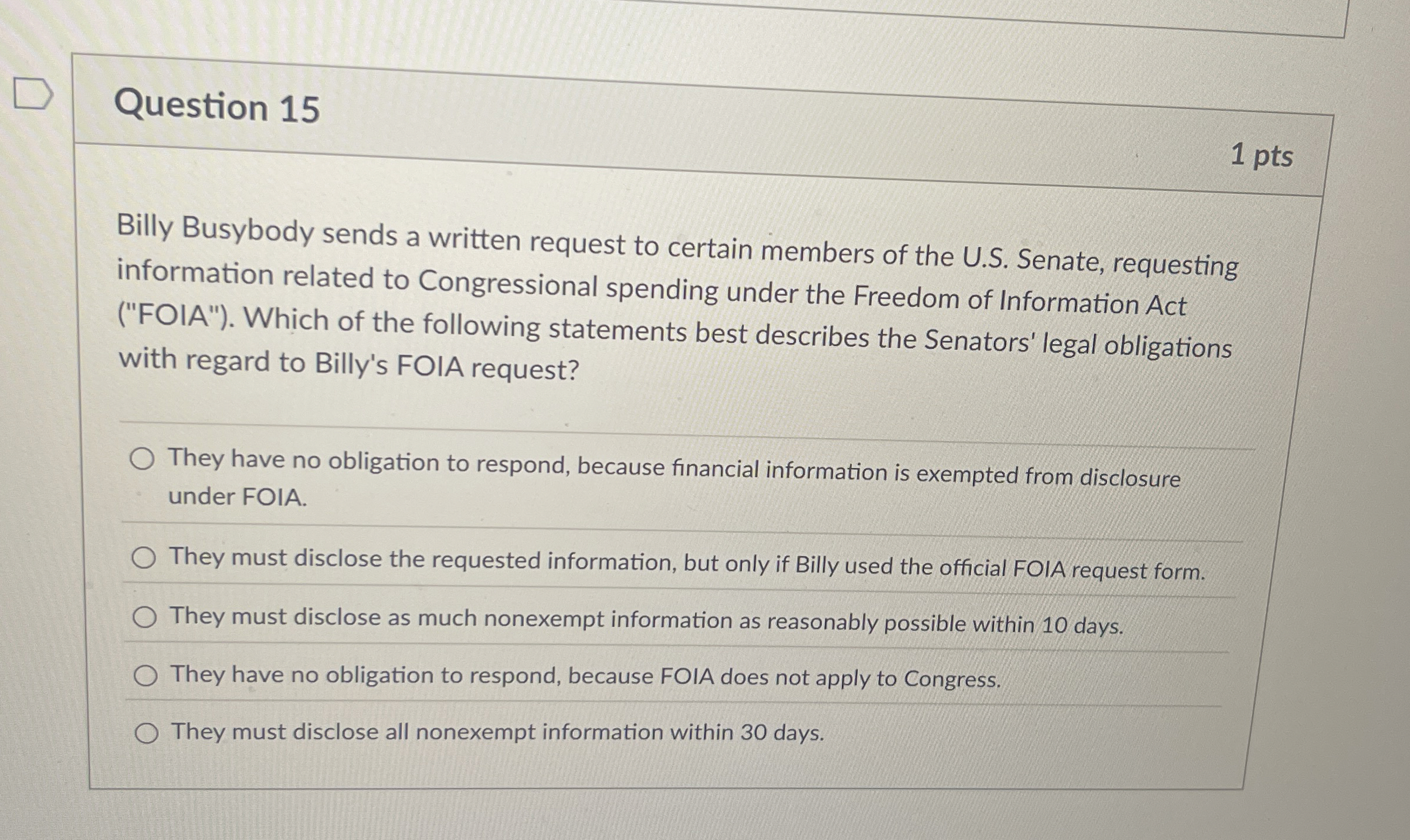  Question 15 Billy Busybody sends a written request to certain members