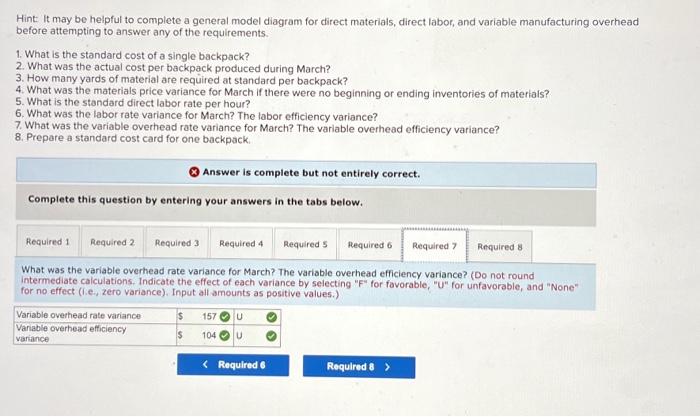 at standard per backpack? 4. What was the materials price variance for