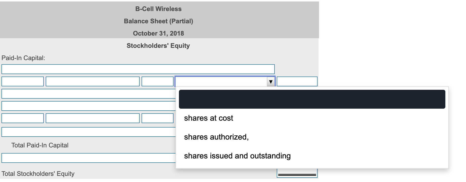 i need help with requirement 2 B-Cell Wireless Balance Sheet (Partial) October