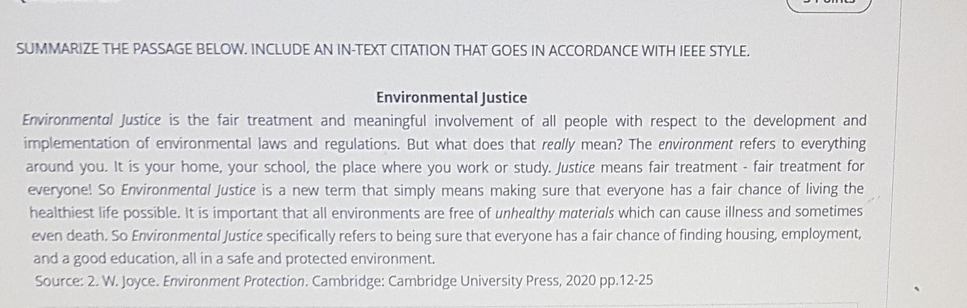  SUMMARIZE THE PASSAGE BELOW. INCLUDE AN IN-TEXT CITATION THAT GOES IN