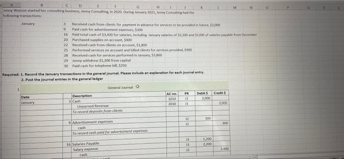 please help solving ledger account M 1 c D Jenny Watson started