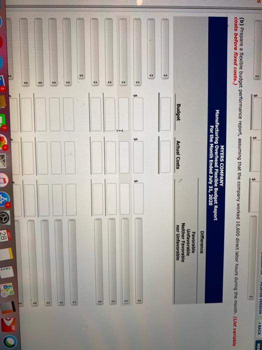 uses a flexible budget for manufacturing overhead based on direct labor hours.