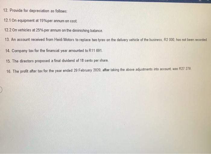 financial year. REQUIRED Prepare the Statement of Financial Position as at 29