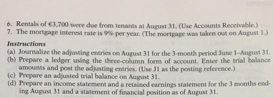 opened for business adjustment on August 31 is as follows. on June