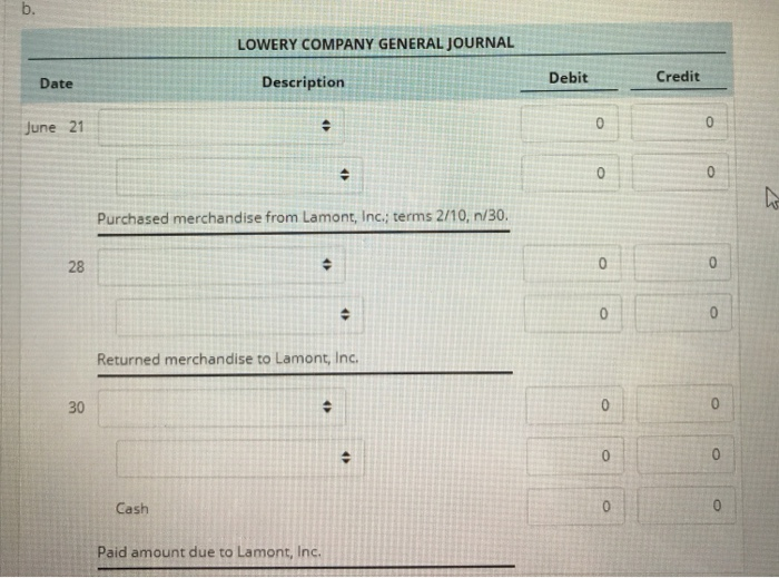 transactions for Lamont, Inc., during the month of June: Sold and shipped