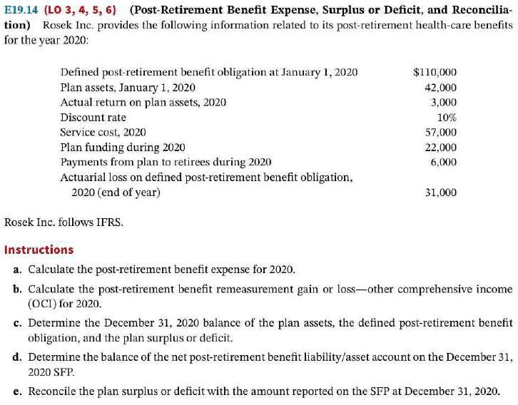 PLEASE SHOW ALL WORK !!! E19.14 (LO 3, 4, 5, 6) (Post-Retirement