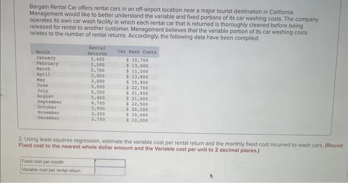 please provide excel spreadsheet for full understanding Bargain Rental Car offers rental