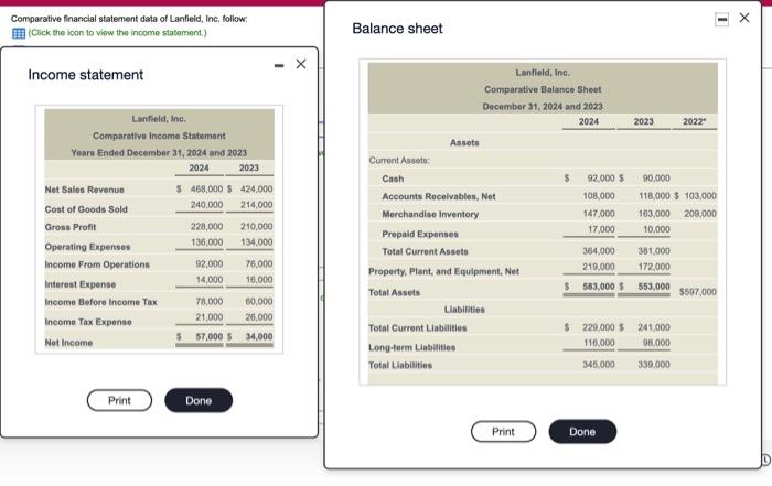  Comparative financial statement data of Lanfield, Inc. follow: E (Click the