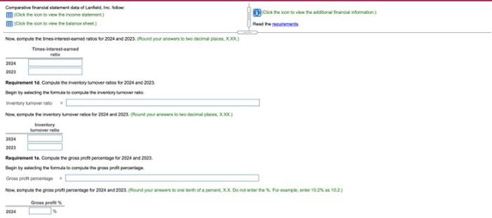 2023: a. Current ratio b. Cash ratio C. Times-interest-earned ratio d. Inventory