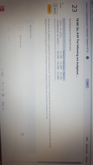 Exam 3, Comprehensive: Emphasis Chapters 10,12,- Help Save& Exit Submit TB