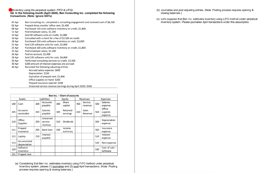  Inventory using the perpetual system: FIFO & LIFO)- Q2. In the
