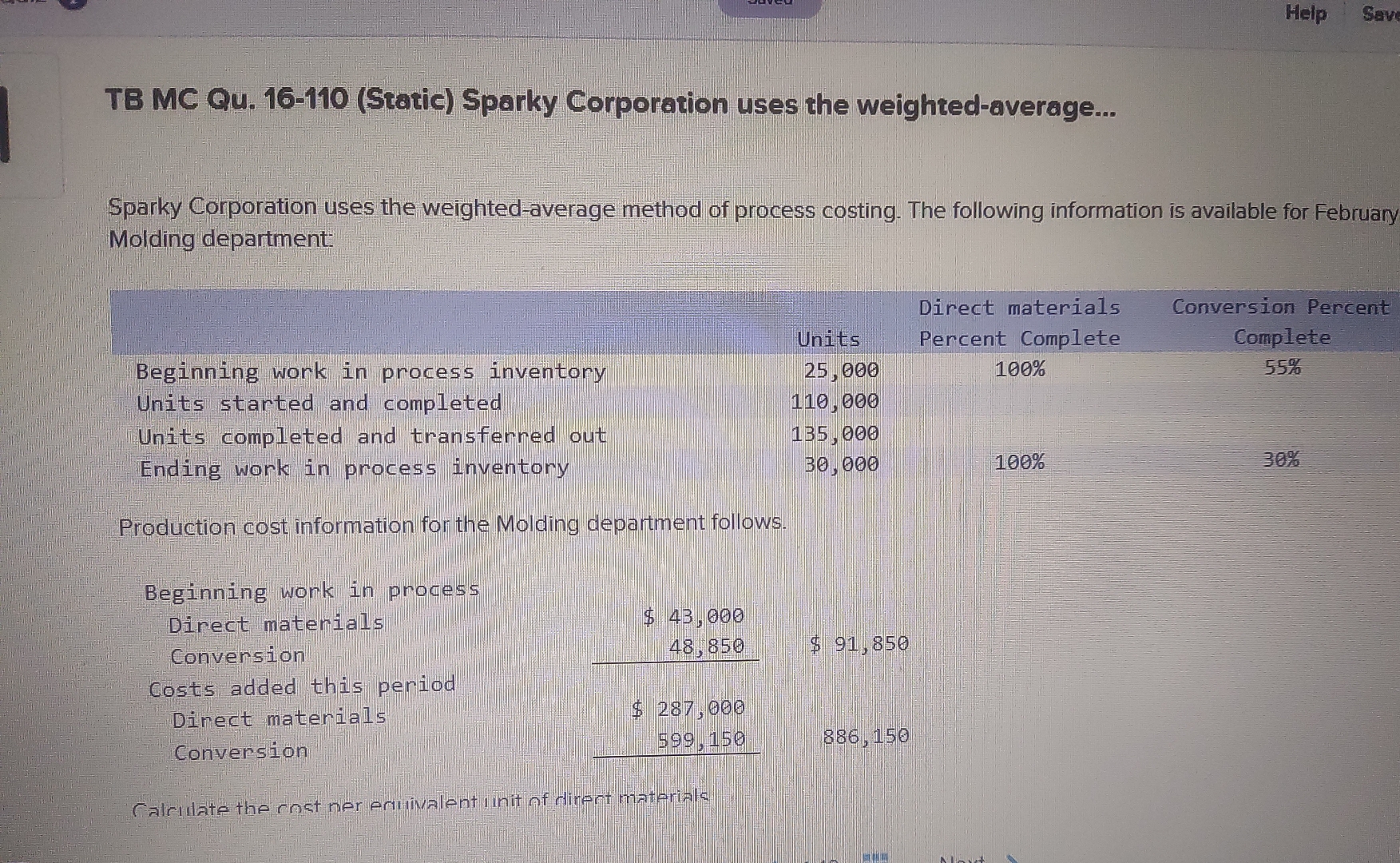  How to solve TB MC Qu.16-110(Static) Sparky Corporation uses the weighted-average...