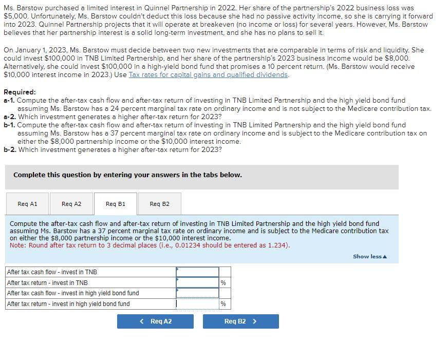  PLEASE ANSWER ALL 4 BOXES Ms. Barstow purchased a limited interest