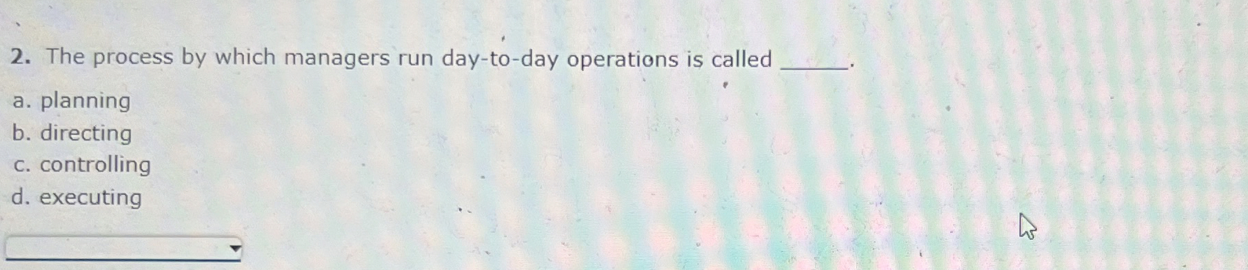  The process by which managers run day-to-day operations is called a.