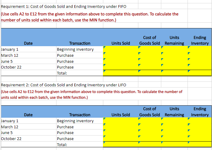 Thank you! A company provides the following Inventory records. Numberofunitssold=Sellingpriceperunit=8,5000$30.00 Required: 1.