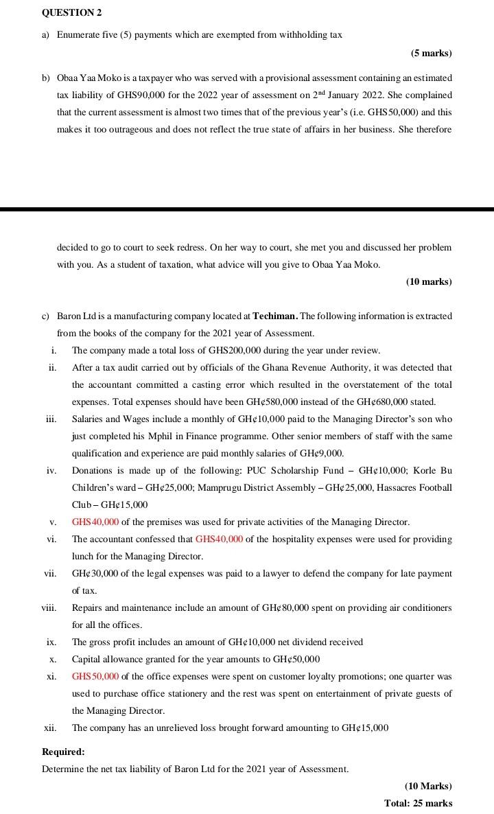  kindly solve this question for me. QUESTION 2 a) Enumerate five