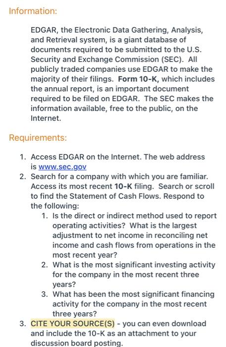  http://www.sec.gov/ Information: EDGAR, the Electronic Data Gathering, Analysis, and Retrieval system,