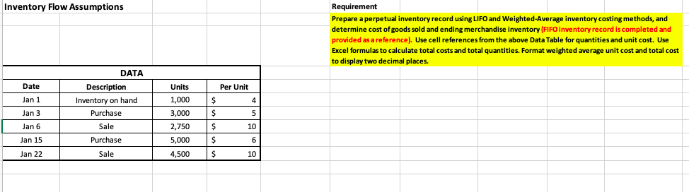 Inventory Flow Assumptions Requirement Prepare a perpetual inventory record using LIFO