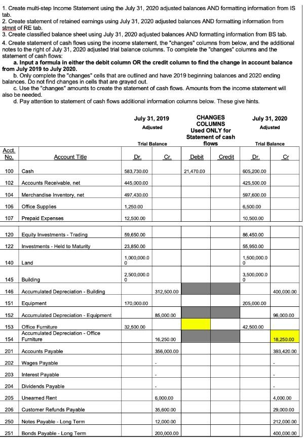 i need help with number 4. Instructions: Using the "changes columns" and
