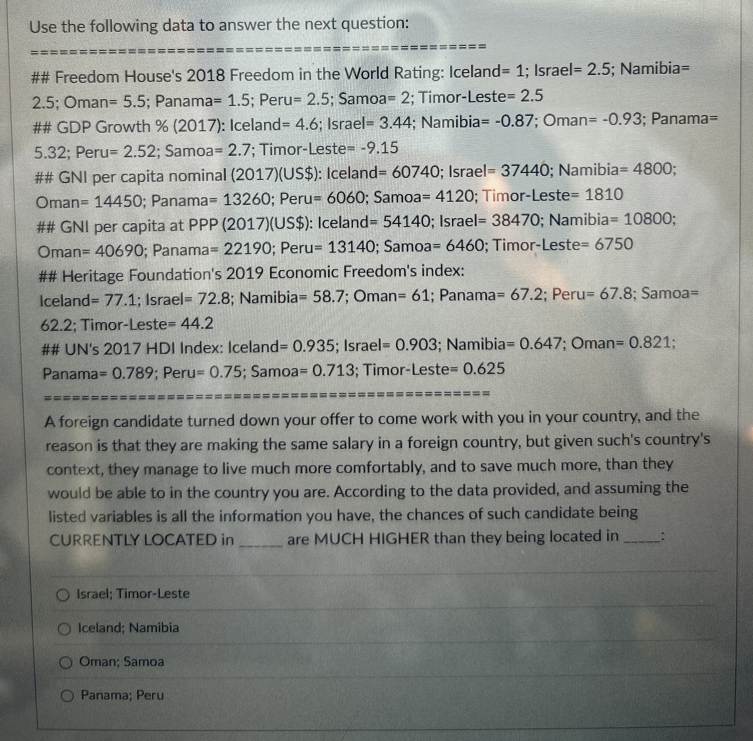  Use the following data to answer the next question: ## Freedom