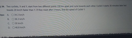  Two cyclists, x and Y, start from two different points 150