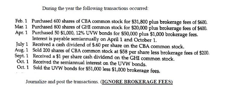 Type or paste question here During the year the following transactions occurred: