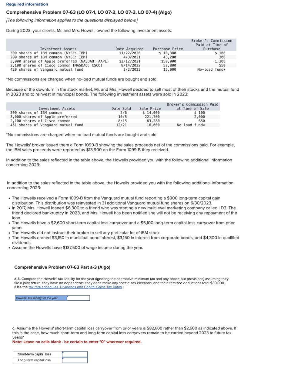  Show me the steps to solve Required information Comprehensive Problem 07-63(LO