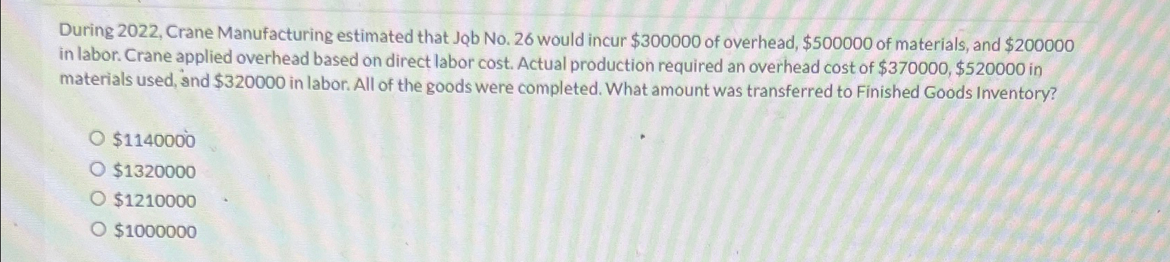  During 2022, Crane Manufacturing estimated that JQb No.26 would incur $300000