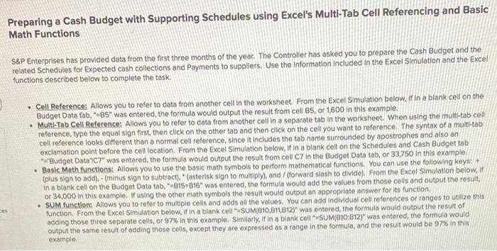 include formulas please Preparing a Cash Budget with Supporting Schedules using Excel's