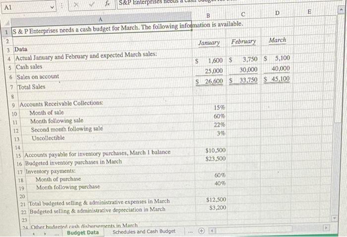 Multi-Tab Cell Referencing and Basic Math Functions S\&P Enterprises has provided data