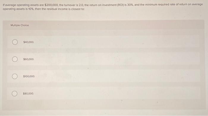  If average operating assets are $200,000, the turnover is 2.0, the