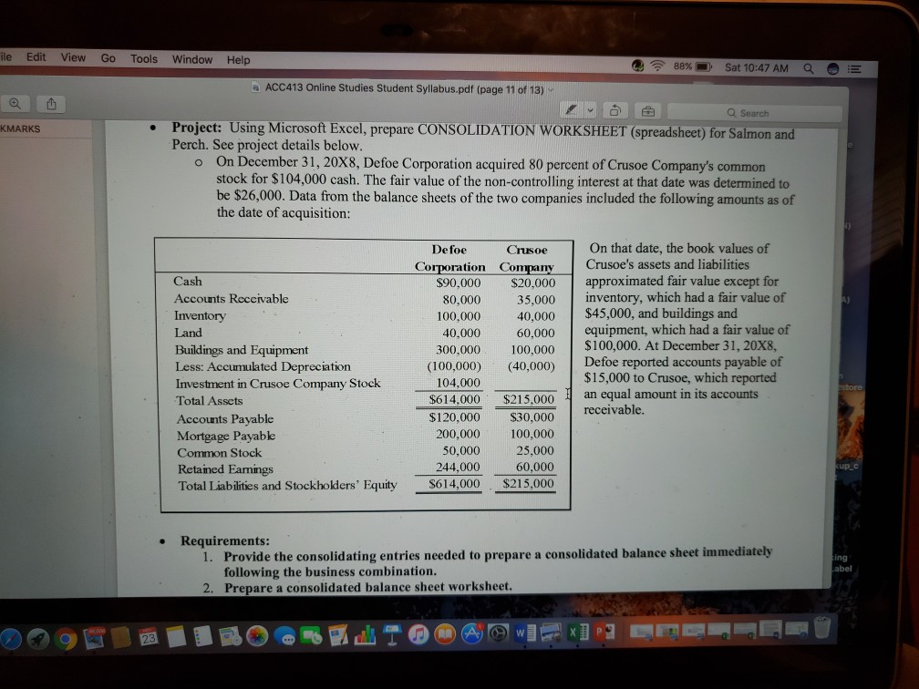  Project: Using Microsoft Excel, prepare CONSOLIDATION WORKSHEET (spreadsheet) for Salmon and