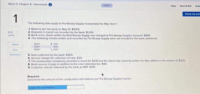  Week 5: Chapter 6 - Homework i 1 12.5 points eBook