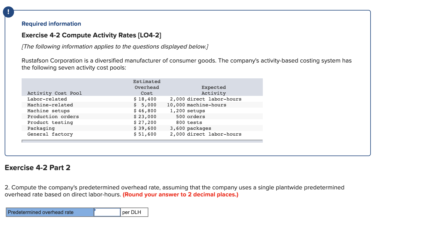 Required information Exercise 4-2 Compute Activity Rates (L04-2] [The following information