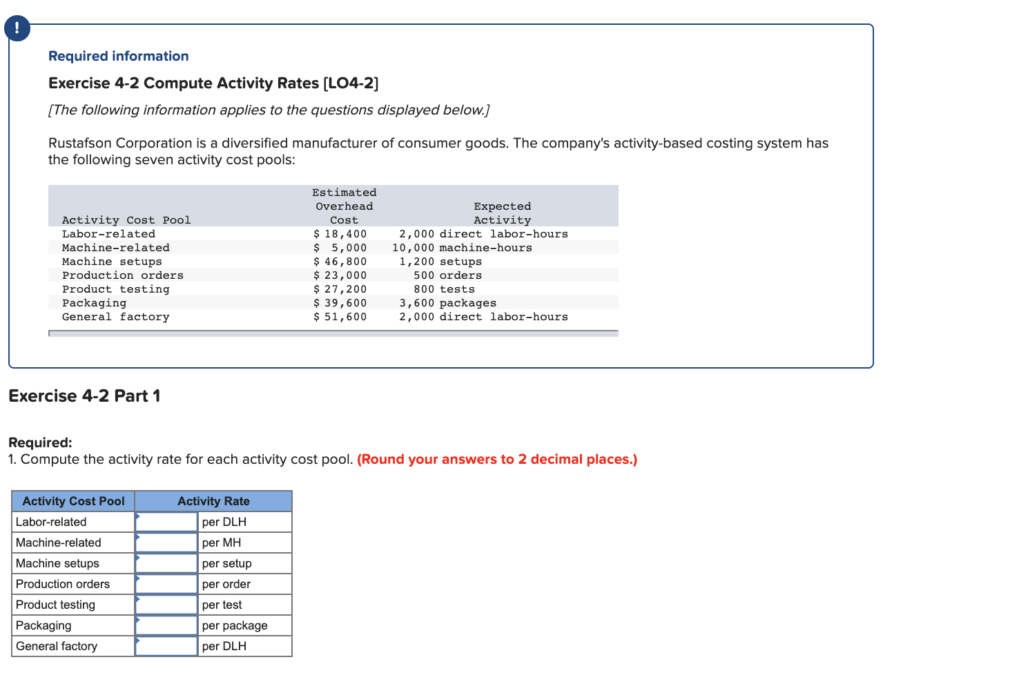 applies to the questions displayed below.) Rustafson Corporation is a diversified manufacturer