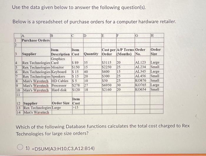  Use the data given below to answer the following question(s). Below
