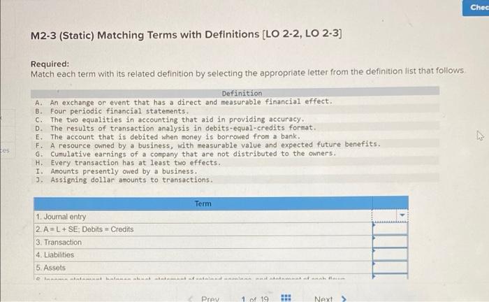 please help me mach A-J on 1-5 Chec M2-3 (Static) Matching Terms