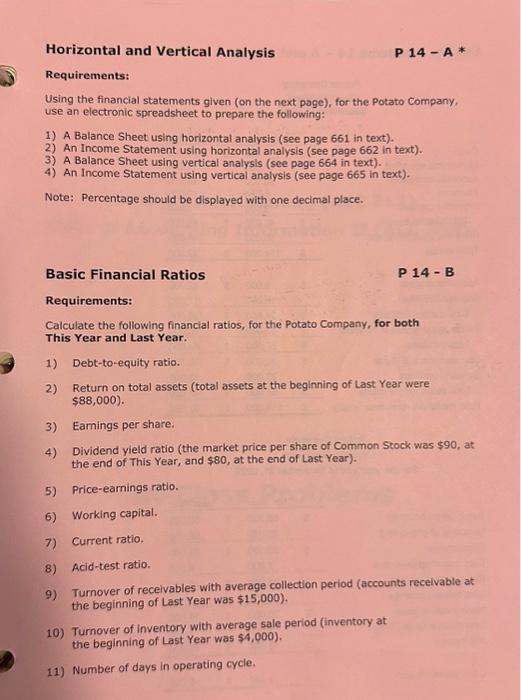 14A and 14B Potato Company Bulunce Shee: Decamiber 31, 202x. Potato Company