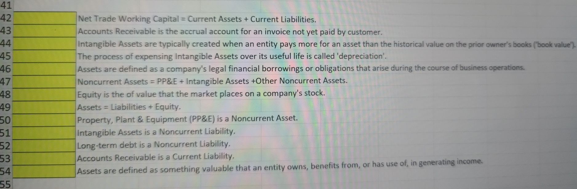  TRUE OR FALSE 42q, Net Trade Working Capital = Current Assets